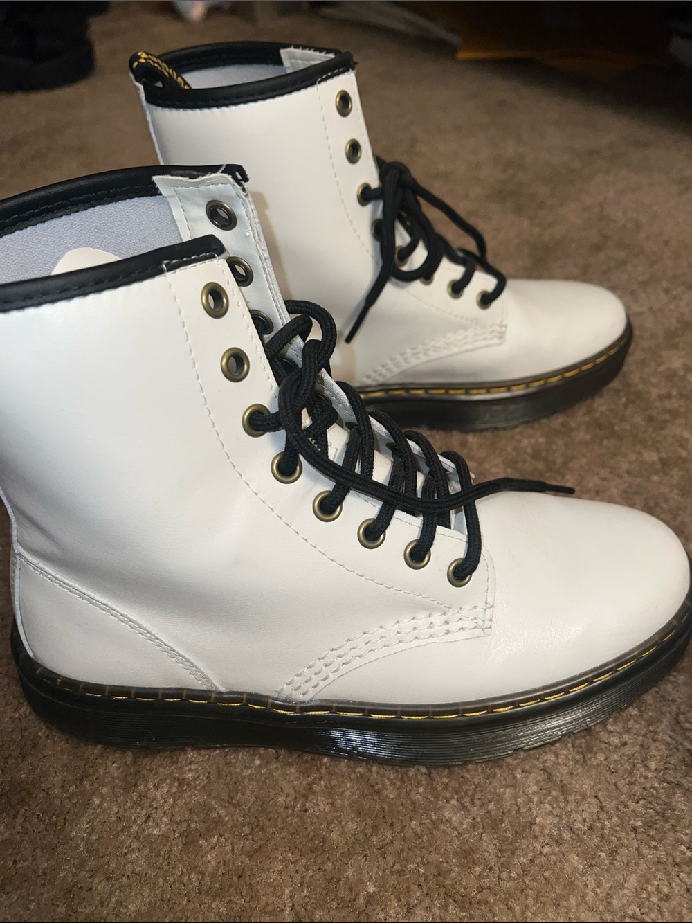 Dr. Martens White Lace-Up Combat Boots with Black Trim - Picture 4 of 6